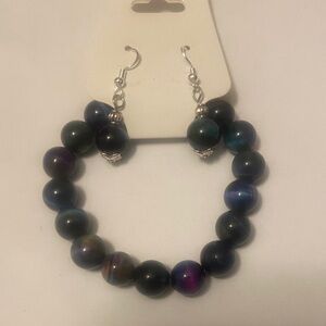 Elegant Beaded Natural Gemstone Bracelet and Earring Set